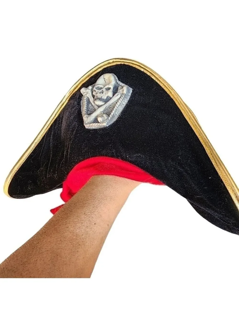 Elope Large Black velvet Pirate costume hat with Skull and Crossbones Halloween